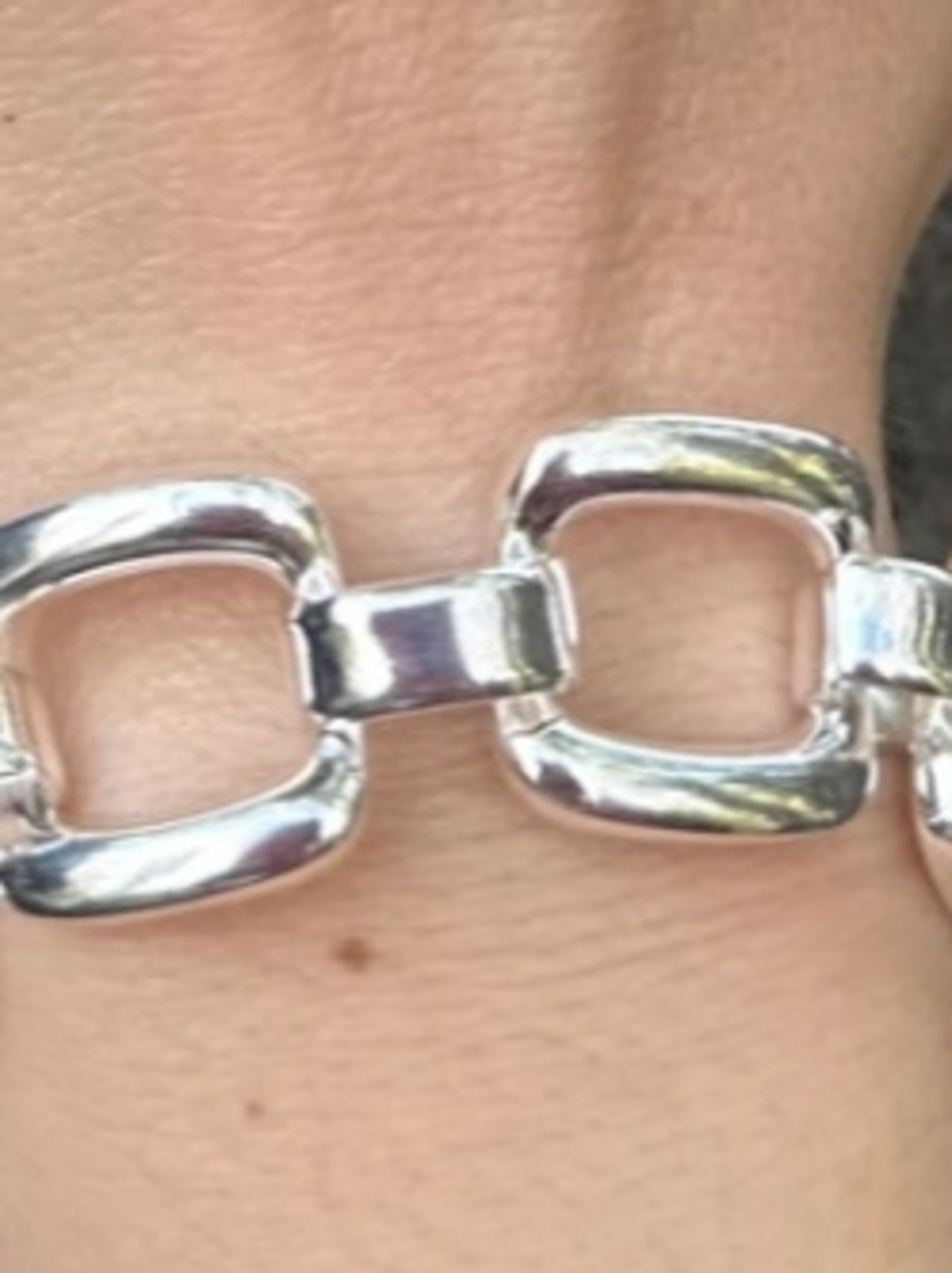 Polished Silver-Tone Square Link Bracelet for Women